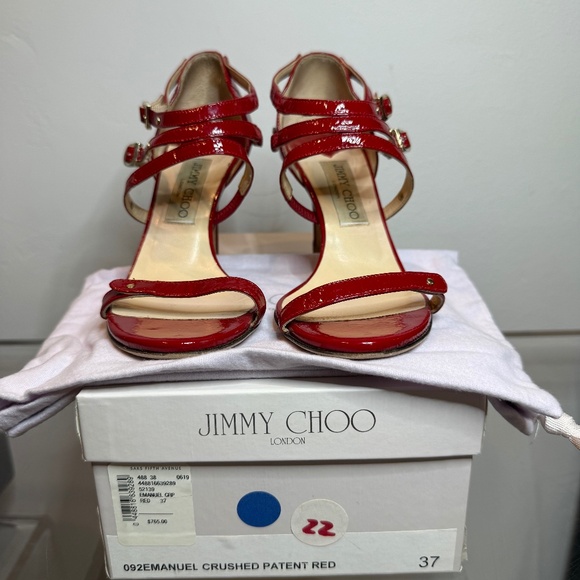 Jimmy Choo Red Crinkled Patent Leather Heels Size 37 - Picture 1 of 7